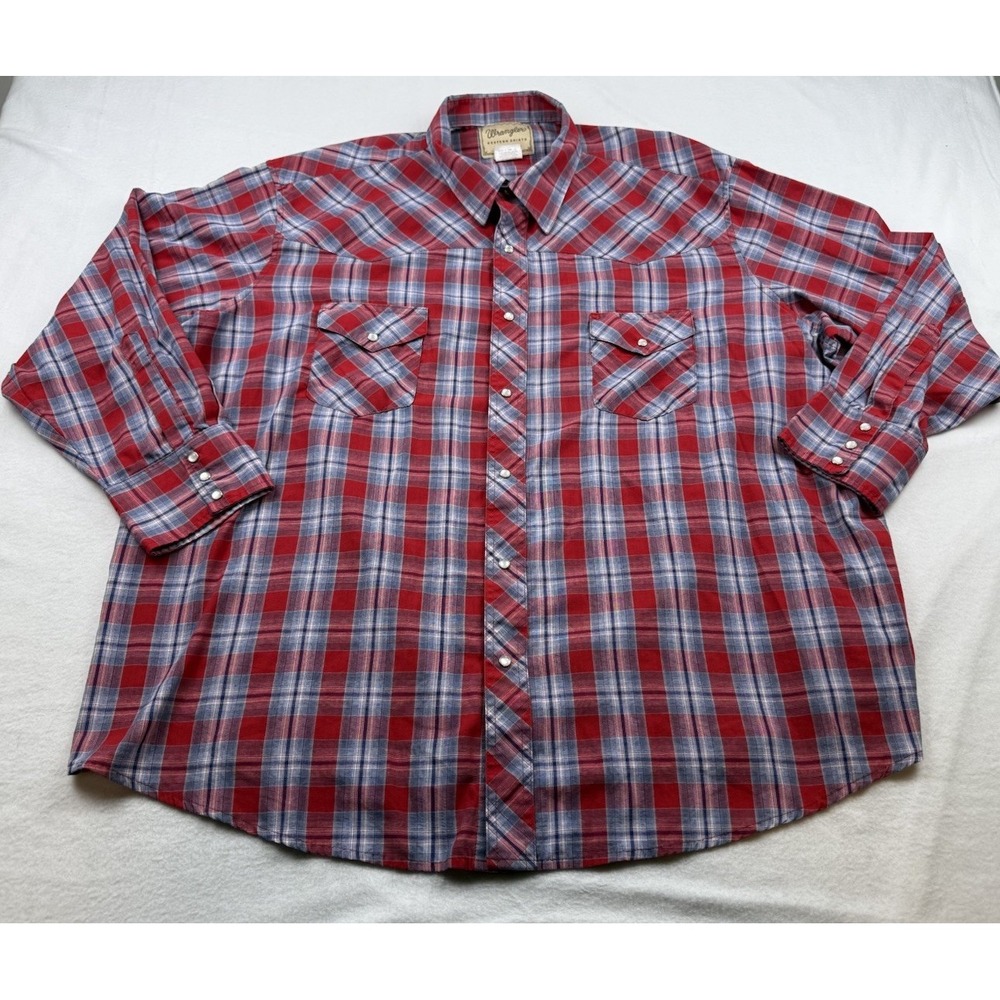 Vintage Wrangler Western Shirt Pearl Snap Men's 3XL Red Plaid